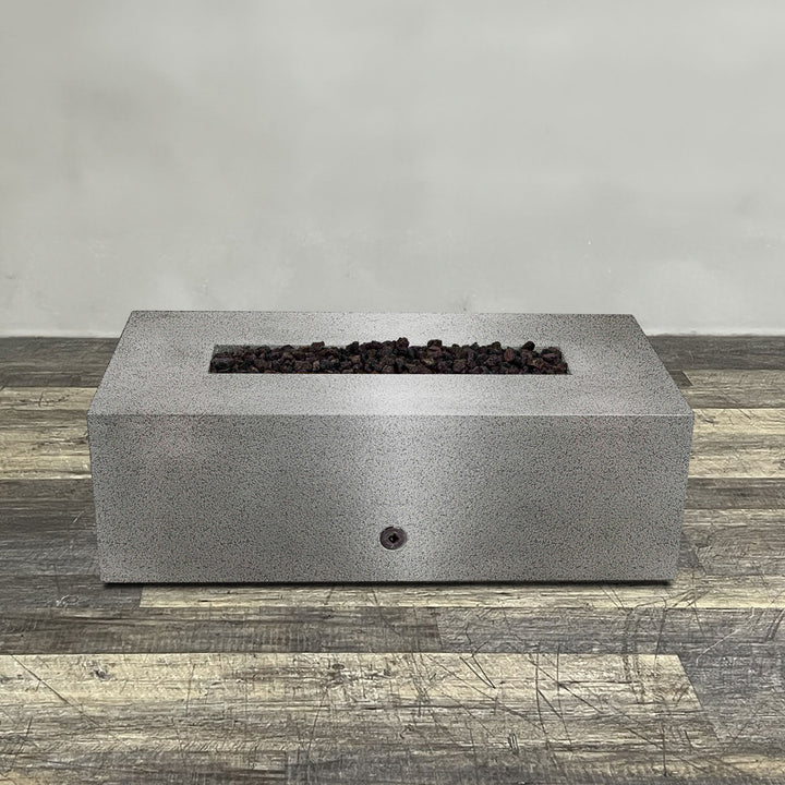 48" x 24" Rectangle Gravity Powder Coated Steel Fire Pit - Propane Gas Hardline - 110V Electronic Ignition System - Silver Hammertone by Starfire Designs