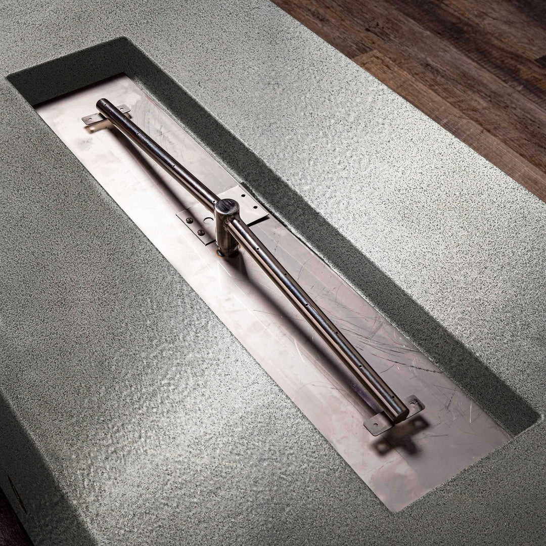 48" x 24" Rectangle Gravity Powder Coated Steel Fire Pit - Propane Gas Hardline - 110V Electronic Ignition System - Silver Hammertone by Starfire Designs