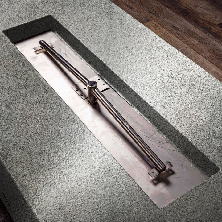 48" x 24" Rectangle Gravity Powder Coated Steel Fire Pit - Propane Gas Hardline - 110V Electronic Ignition System - Silver Hammertone by Starfire Designs