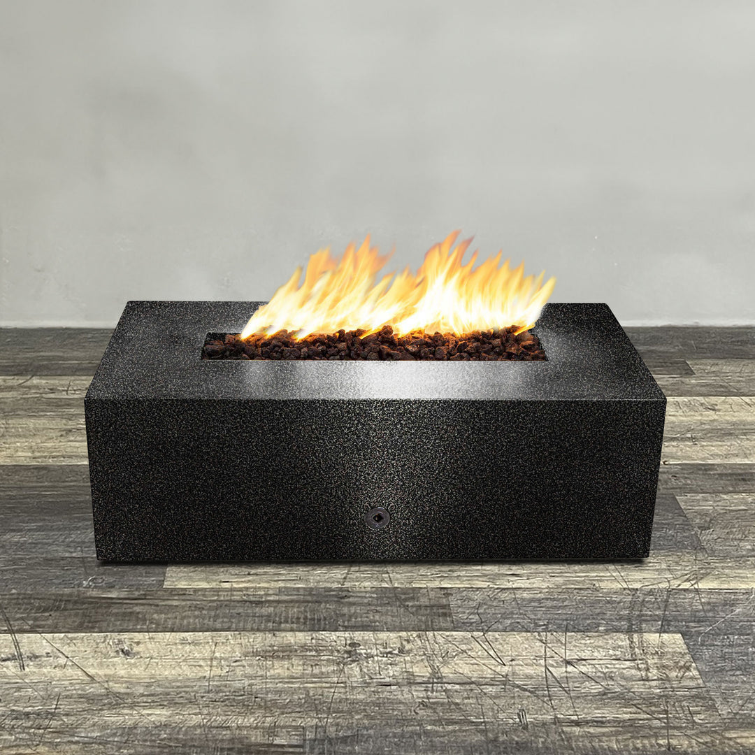 48" x 24" Rectangle Gravity Powder Coated Steel Fire Pit - Propane Gas Hardline - 110V CSA On/Off Electronic Ignition System - Silver Vein by Starfire Designs