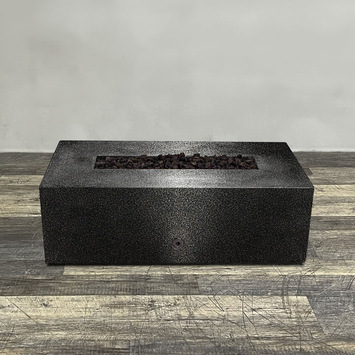 48" x 24" Rectangle Gravity Powder Coated Steel Fire Pit - Propane Gas Hardline - 110V CSA On/Off Electronic Ignition System - Silver Vein by Starfire Designs