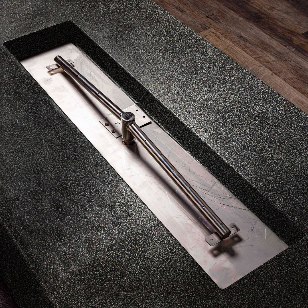 48" x 24" Rectangle Gravity Powder Coated Steel Fire Pit - Propane Gas Hardline - 110V CSA Hi/Lo Electronic Ignition System w/Bluetooth & Handheld Remote - Silver Vein by Starfire Designs