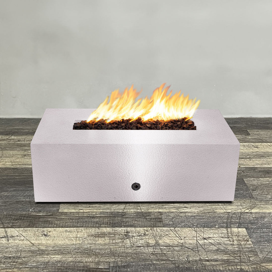 48" x 24" Rectangle Gravity Powder Coated Steel Fire Pit - Propane Gas Hardline - 110V CSA Hi/Lo Electronic Ignition System w/Bluetooth & Handheld Remote - White Hammertone by Starfire Designs