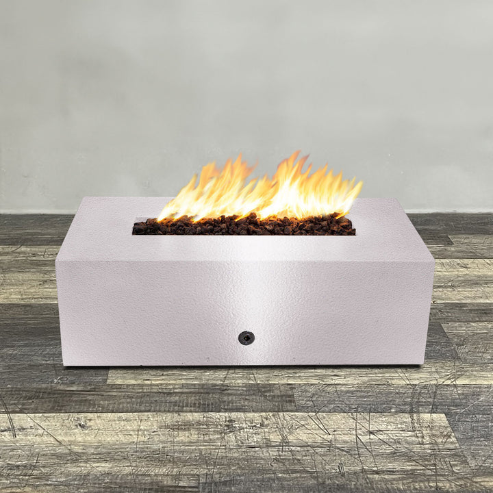 48" x 24" Rectangle Gravity Powder Coated Steel Fire Pit - Propane Gas Hardline - 110V CSA Hi/Lo Electronic Ignition System w/Bluetooth & Handheld Remote - White Hammertone by Starfire Designs