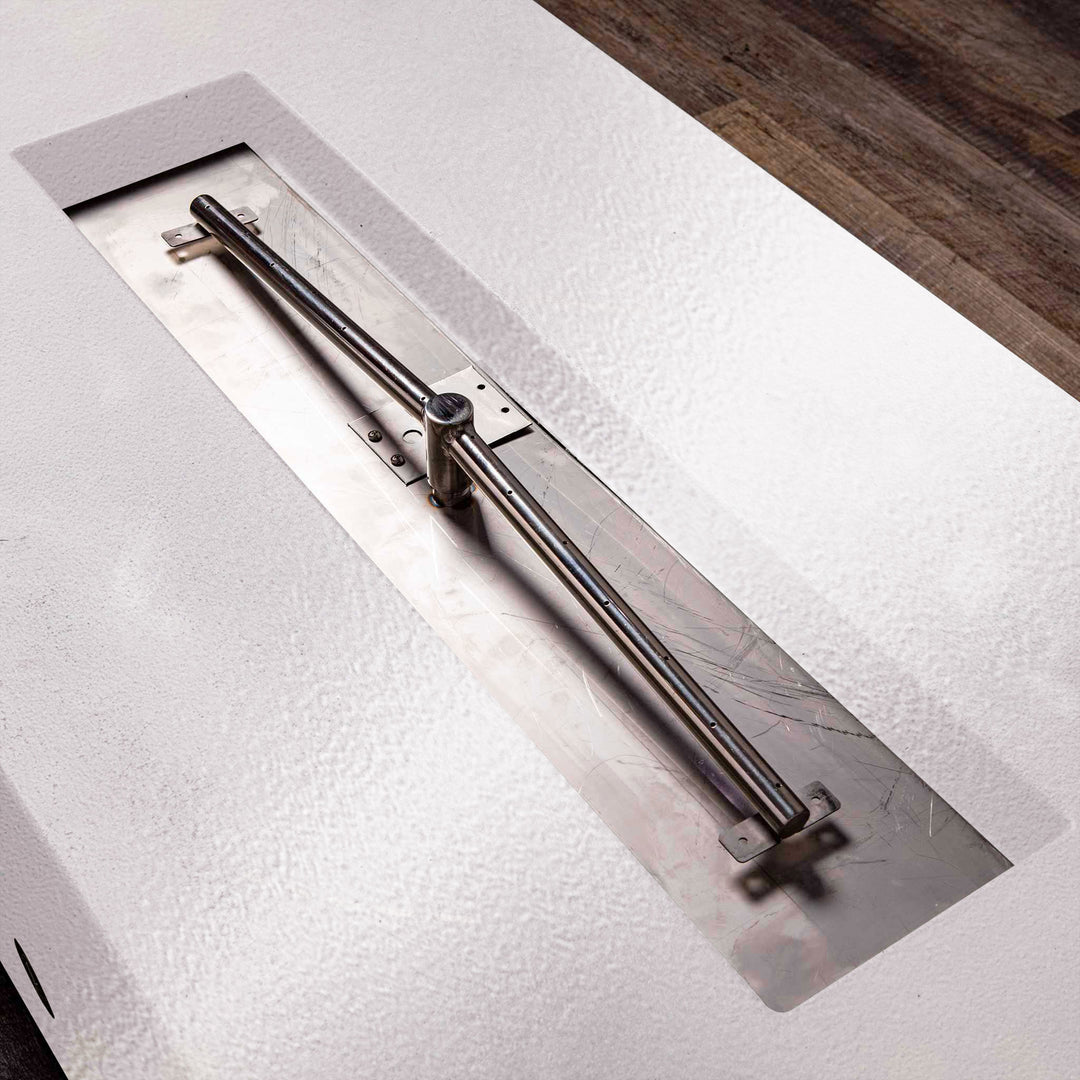 48" x 24" Rectangle Gravity Powder Coated Steel Fire Pit - Propane Gas Hardline - 110V CSA Hi/Lo Electronic Ignition System w/Bluetooth & Handheld Remote - White Hammertone by Starfire Designs