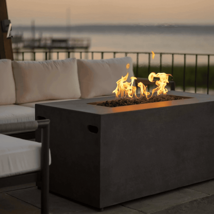 55" Rectangle Beton Concrete (GFRC) Gas Fire Pit with Hidden Propane Tank by Starfire Designs