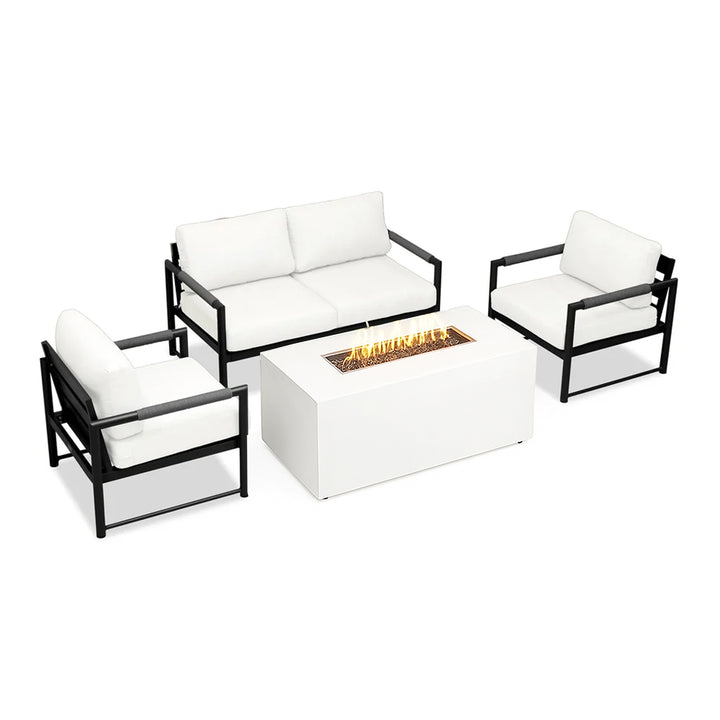 4 Piece Alto Bundle (2) Club Chair (1) Loveseat (1) 55" Rectangle Beton Concrete Gas Fire Pit with Hidden Propane Tank - White by Outova Reserve