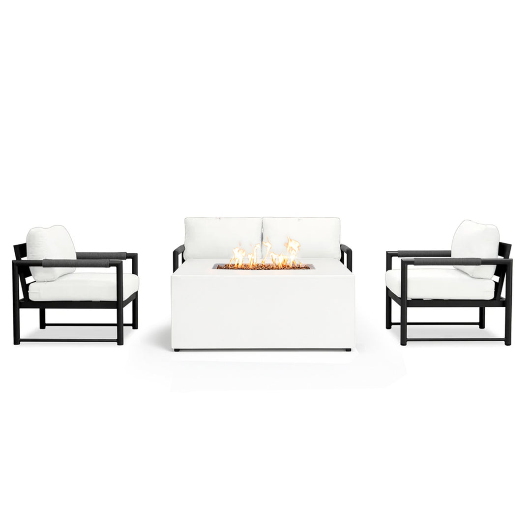 4 Piece Alto Bundle (2) Club Chair (1) Loveseat (1) 55" Rectangle Beton Concrete Gas Fire Pit with Hidden Propane Tank - White by Outova Reserve