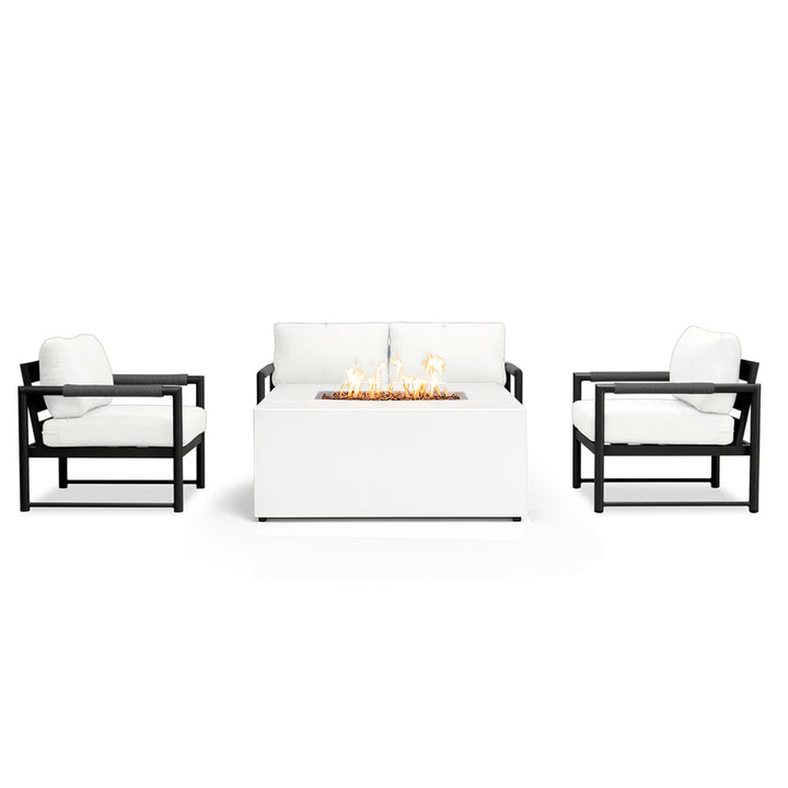 4 Piece Alto Bundle (2) Club Chair (1) Loveseat (1) 55" Rectangle Beton Concrete Gas Fire Pit with Hidden Propane Tank - White by Outova Reserve
