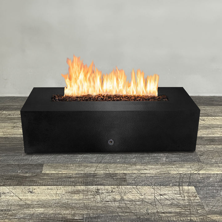 60" x 32" Rectangle Gravity Powder Coated Steel Fire Pit - Propane Gas Hardline - Push Button Spark Ignition - Black Hammertone by Starfire Designs