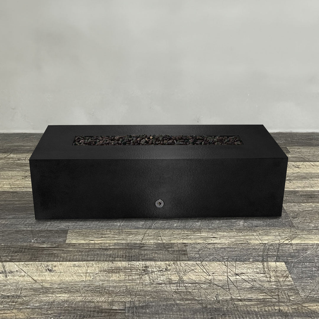 60" x 32" Rectangle Gravity Powder Coated Steel Fire Pit - Propane Gas Hardline - Push Button Spark Ignition - Black Hammertone by Starfire Designs