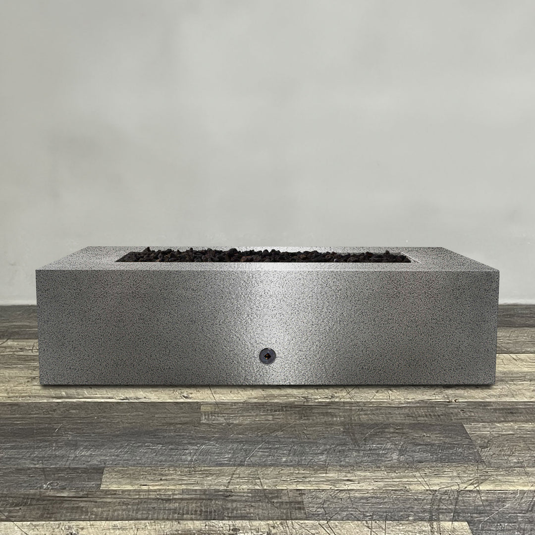 60" x 32" Rectangle Gravity Powder Coated Steel Fire Pit - Propane Gas Hardline - 110V CSA Hi/Lo Electronic Ignition System w/Bluetooth & Handheld Remote - Silver Hammertone by Starfire Designs