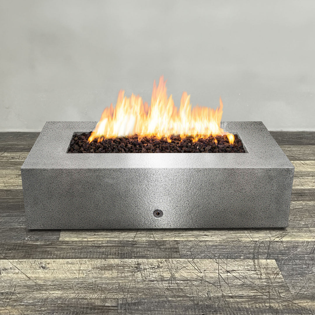 60" x 32" Rectangle Gravity Powder Coated Steel Fire Pit - Propane Gas Hardline - 110V CSA Hi/Lo Electronic Ignition System w/Bluetooth & Handheld Remote - Silver Hammertone by Starfire Designs