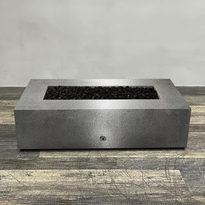 60" x 32" Rectangle Gravity Powder Coated Steel Fire Pit - Propane Gas Hardline - 110V CSA Hi/Lo Electronic Ignition System w/Bluetooth & Handheld Remote - Silver Hammertone by Starfire Designs