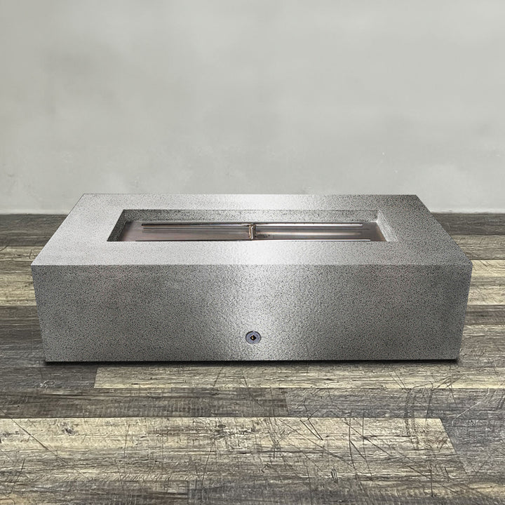 60" x 32" Rectangle Gravity Powder Coated Steel Fire Pit - Propane Gas Hardline - 110V CSA Hi/Lo Electronic Ignition System w/Bluetooth & Handheld Remote - Silver Hammertone by Starfire Designs