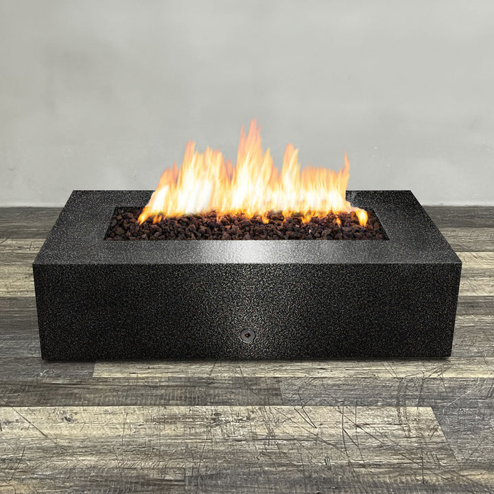 60" x 32" Rectangle Gravity Powder Coated Steel Fire Pit - Propane Gas Hardline - Flame Sense with Spark Ignition System - Silver Vein by Starfire Designs