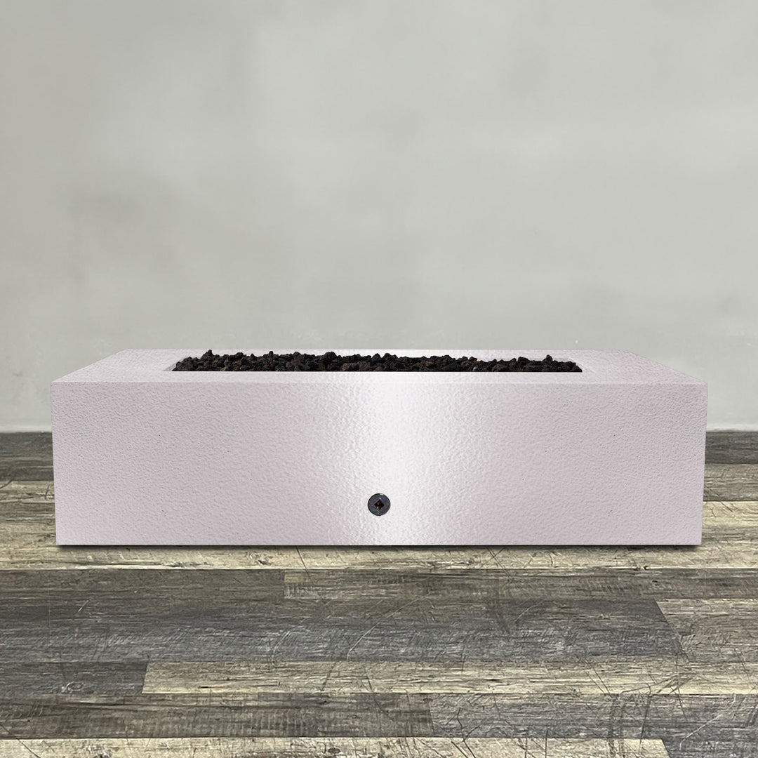 60" x 32" Rectangle Gravity Powder Coated Steel Fire Pit - Propane Gas Hardline - 110V CSA Hi/Lo Electronic Ignition System w/Bluetooth & Handheld Remote - White Hammertone by Starfire Designs