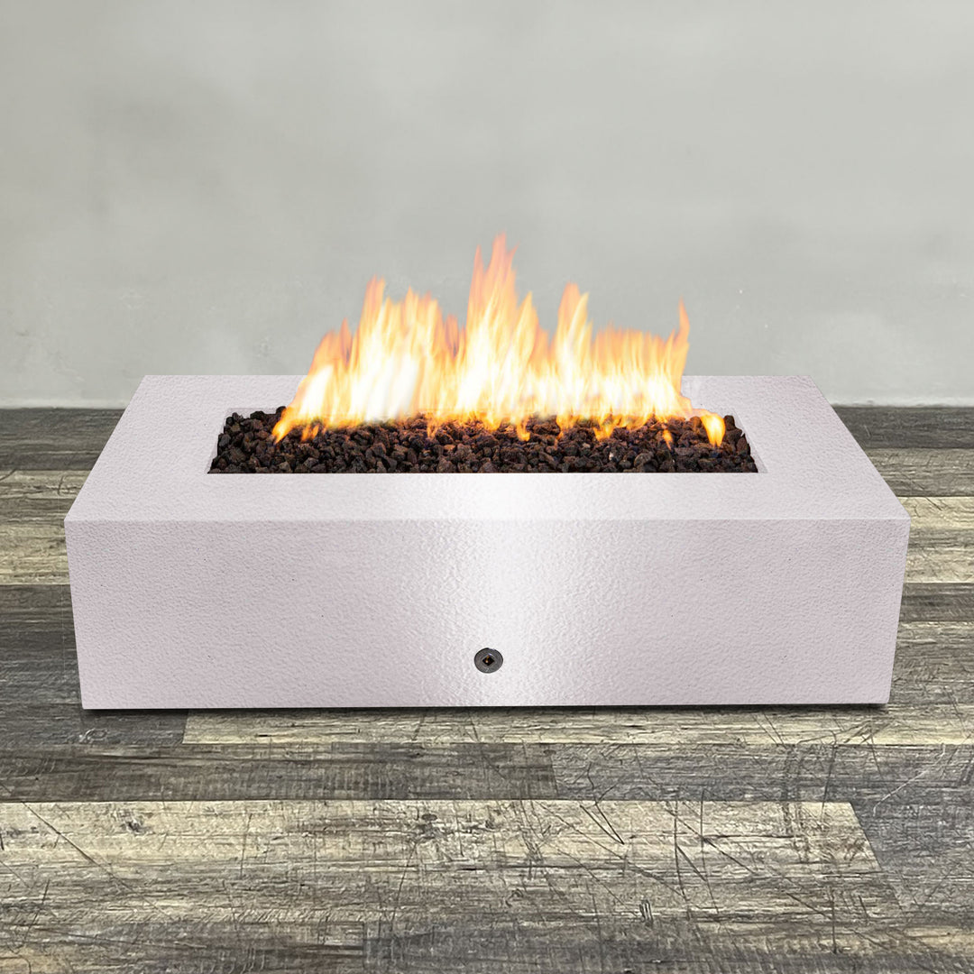 60" x 32" Rectangle Gravity Powder Coated Steel Fire Pit - Propane Gas Hardline - 110V CSA Hi/Lo Electronic Ignition System w/Bluetooth & Handheld Remote - White Hammertone by Starfire Designs