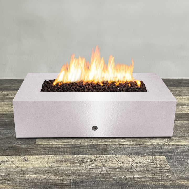 60" x 32" Rectangle Gravity Powder Coated Steel Fire Pit - Propane Gas Hardline - 110V CSA Hi/Lo Electronic Ignition System w/Bluetooth & Handheld Remote - White Hammertone by Starfire Designs