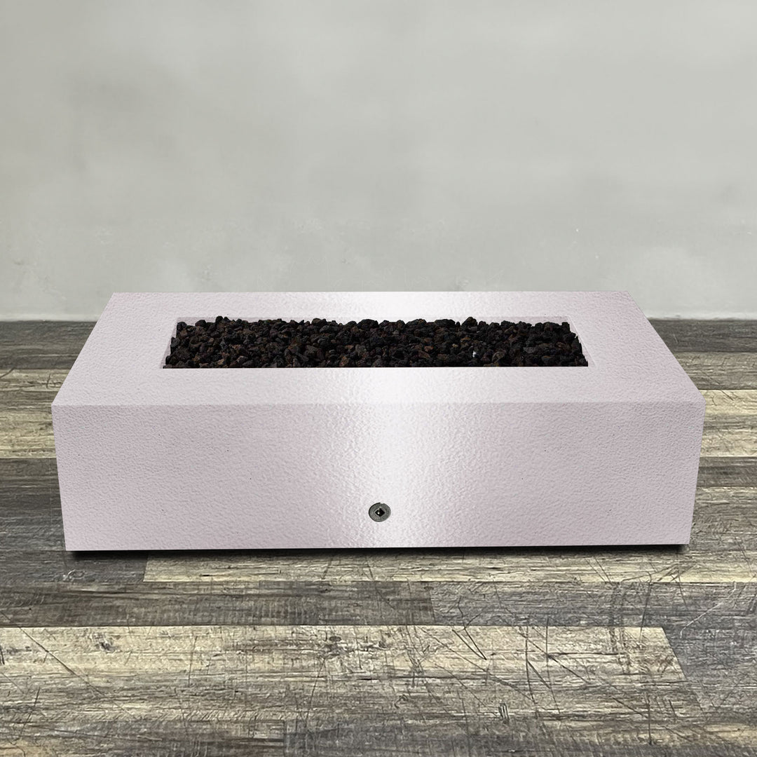 60" x 32" Rectangle Gravity Powder Coated Steel Fire Pit - Propane Gas Hardline - 110V CSA Hi/Lo Electronic Ignition System w/Bluetooth & Handheld Remote - White Hammertone by Starfire Designs