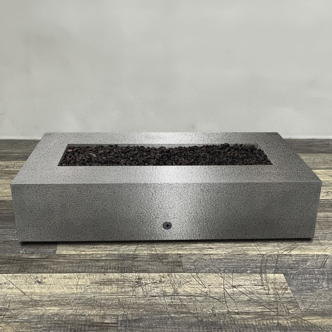 72" x 38" Rectangle Gravity Powder Coated Steel Fire Pit - Propane Gas Hardline - 110V CSA Hi/Lo Electronic Ignition System w/Bluetooth & Handheld Remote - Silver Hammertone by Starfire Designs