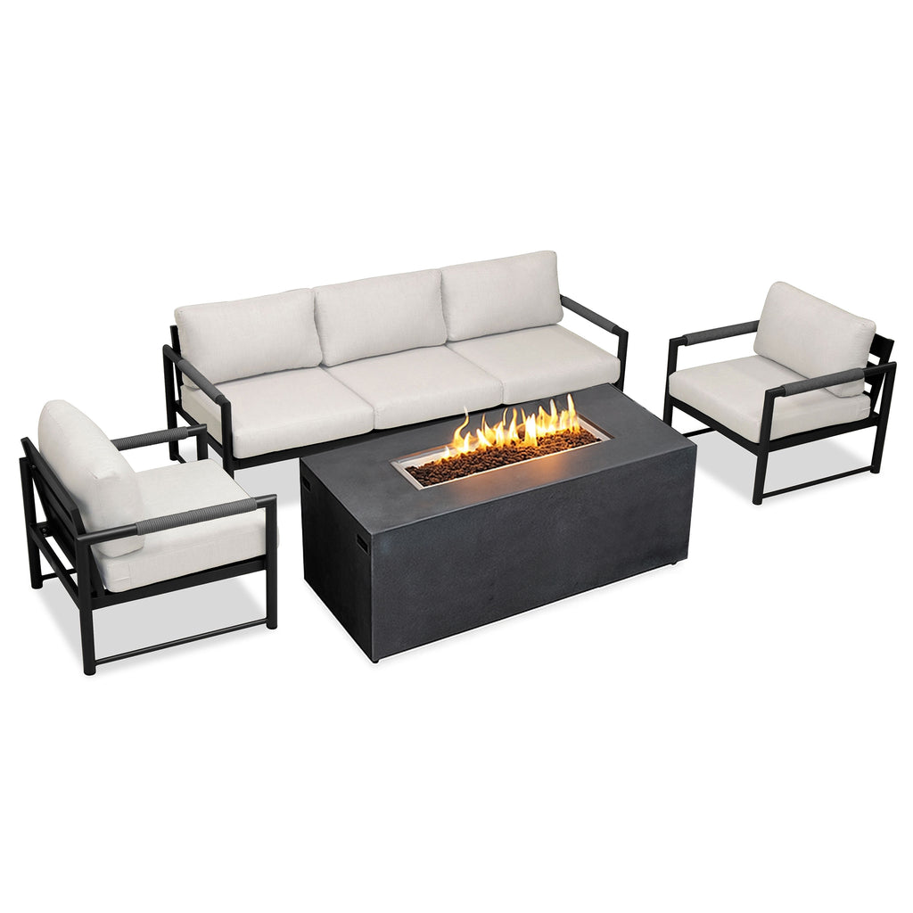 4 Piece Alto Bundle (2) Club Chair (1) Sofa (1) 72" x 28" Rectangle Beton Concrete Gas Fire Pit with Hidden Propane Tank - Graphite by Outova Reserve