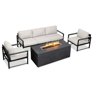 4 Piece Alto Bundle (2) Club Chair (1) Sofa (1) 72" x 28" Rectangle Beton Concrete Gas Fire Pit with Hidden Propane Tank - Graphite by Outova Reserve