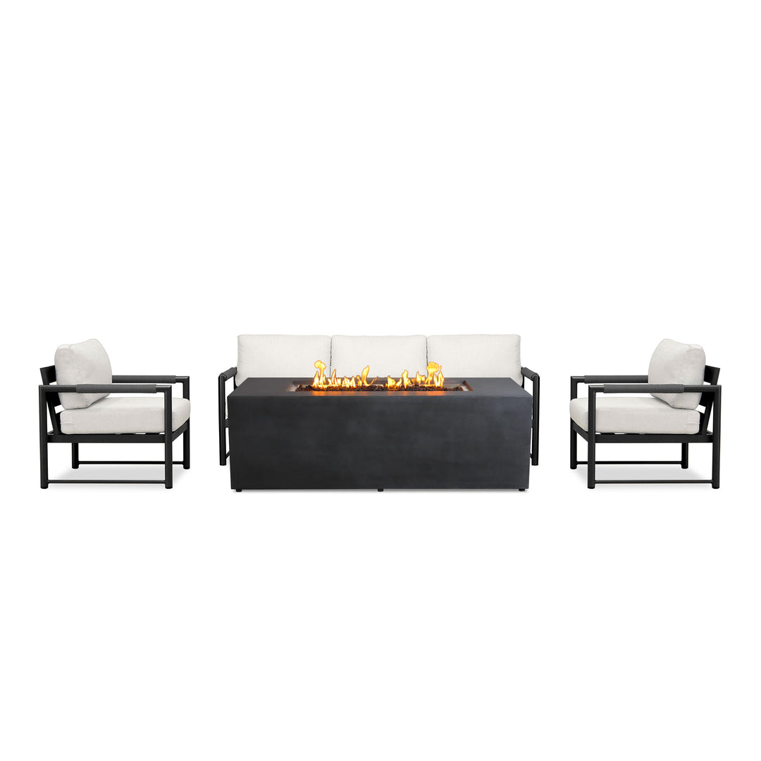 4 Piece Alto Bundle (2) Club Chair (1) Sofa (1) 72" x 28" Rectangle Beton Concrete Gas Fire Pit with Hidden Propane Tank - Graphite by Outova Reserve