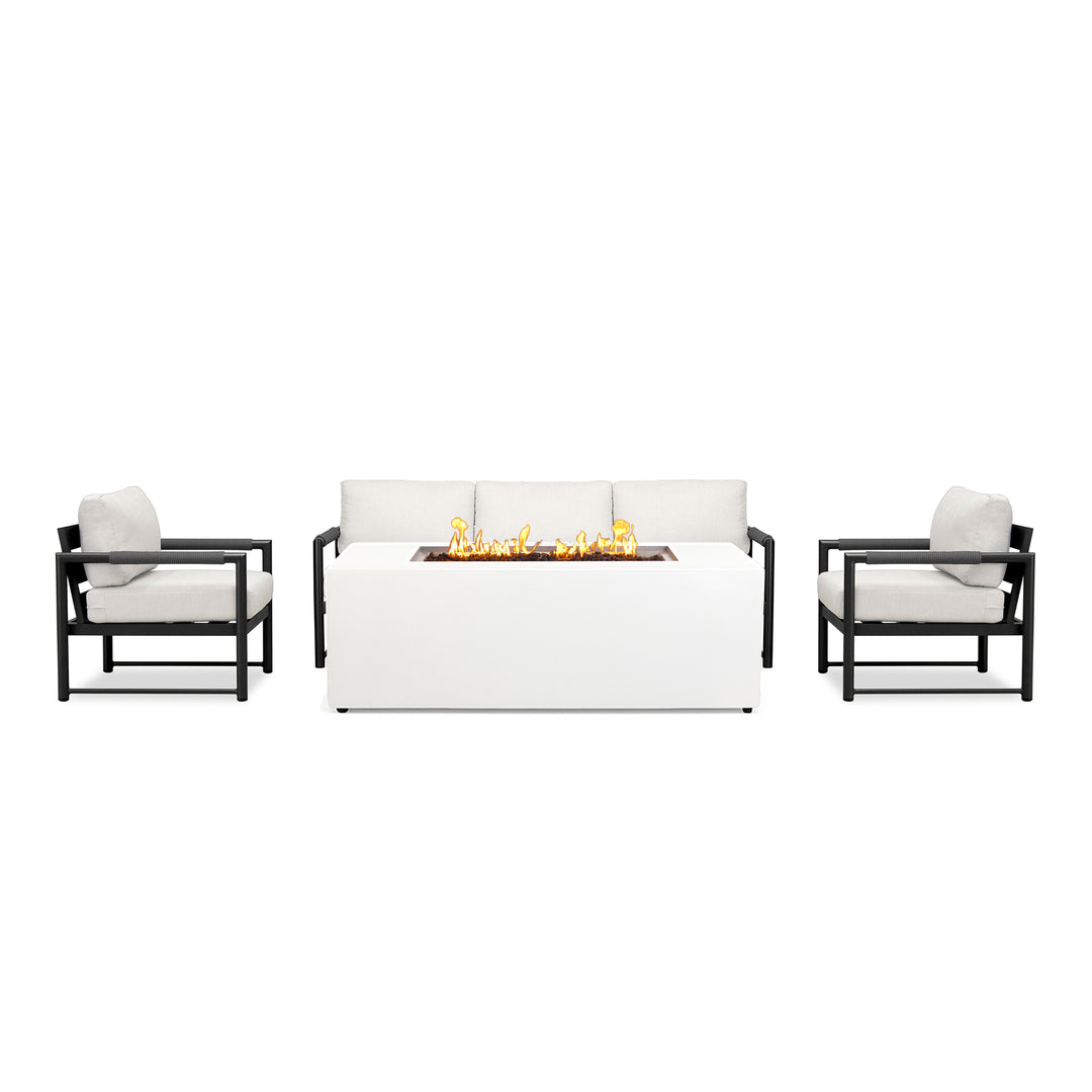4 Piece Alto Bundle (2) Club Chair (1) Sofa (1) 72" x 28" Rectangle Beton Concrete Gas Fire Pit with Hidden Propane Tank - White by Outova Reserve