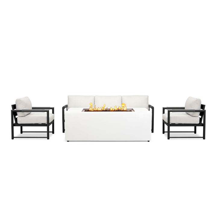 4 Piece Alto Bundle (2) Club Chair (1) Sofa (1) 72" x 28" Rectangle Beton Concrete Gas Fire Pit with Hidden Propane Tank - White by Outova Reserve