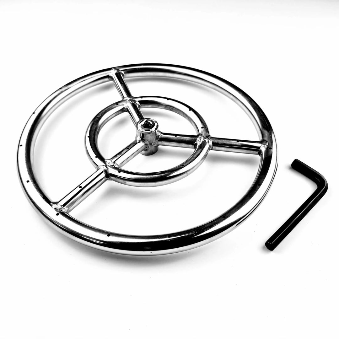 Athena Fire Glass 12-Inch Fire Ring Burner shown with installation tool, providing a clear view of the connection point and user-friendly setup for both professionals and DIY enthusiasts.