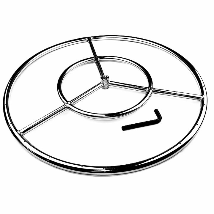 Athena Fire Glass 24-Inch Fire Ring Burner shown with the included installation tool for quick setup and easy connection to natural gas or propane fire systems.