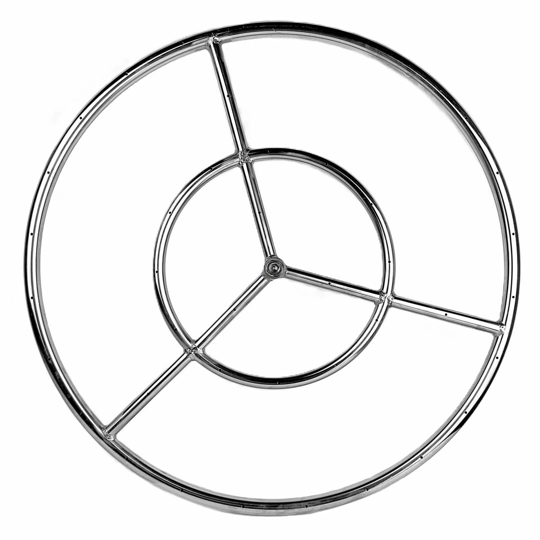 Top-down photo of the Athena Fire Glass 24-Inch Fire Ring Burner illustrating its dual circular rings for optimal flame distribution and full fire coverage.