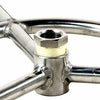 Close-up image of the Athena Fire Glass Fire Ring center hub and reducer, showing the solid stainless steel threading and precision-machined fittings that ensure a secure gas-tight seal.