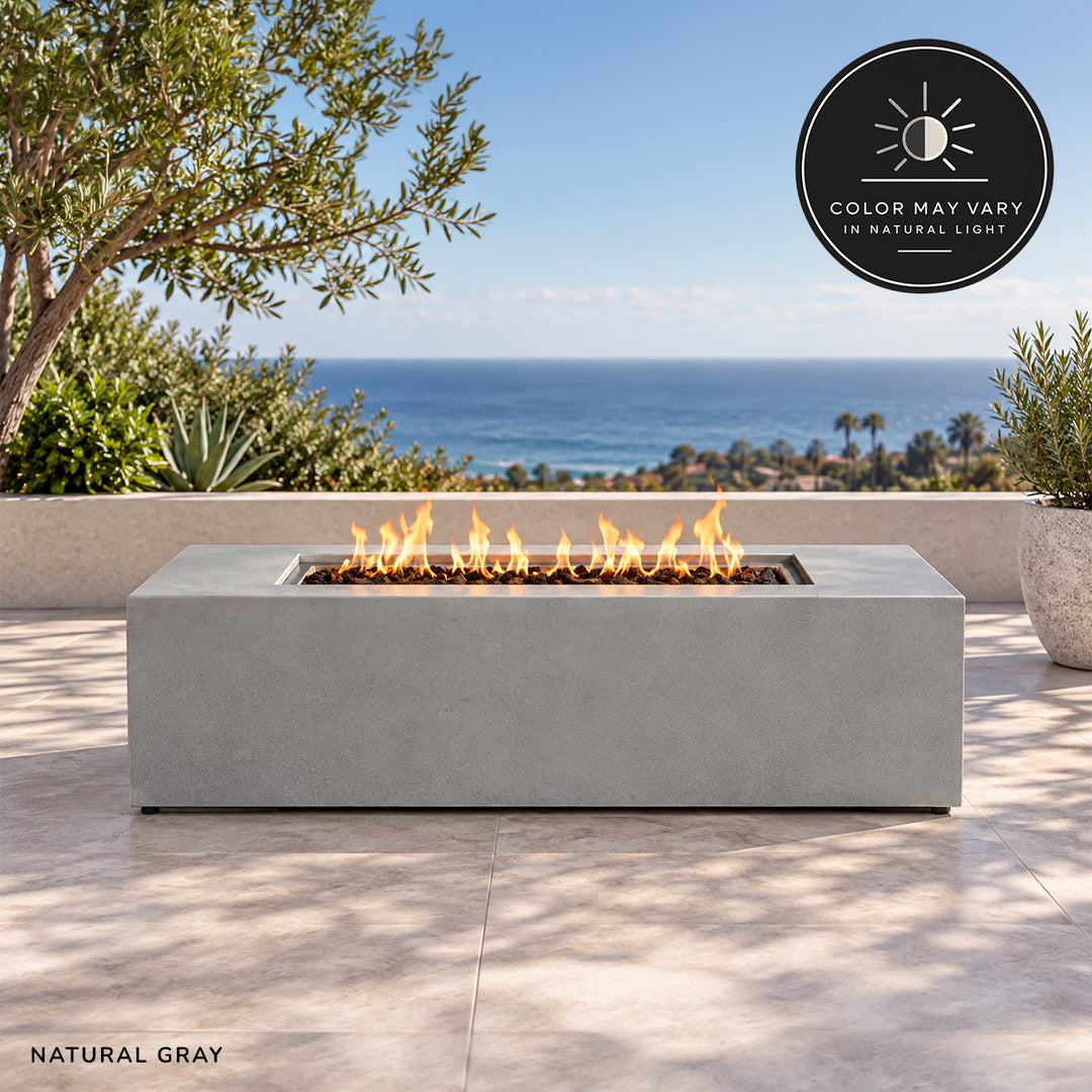 72" x 28" Rectangle Beton Concrete (GFRC) Gas Fire Pit with Hidden Propane Tank - Natural Gray by Starfire Designs