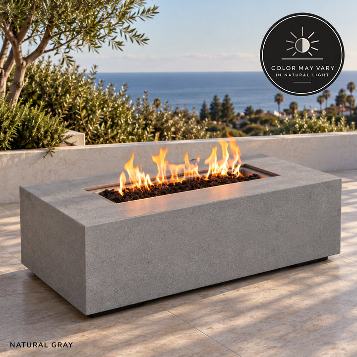 55" Rectangle Beton Concrete (GFRC) Natural Gas Fire Pit - Natural Gray by Starfire Designs