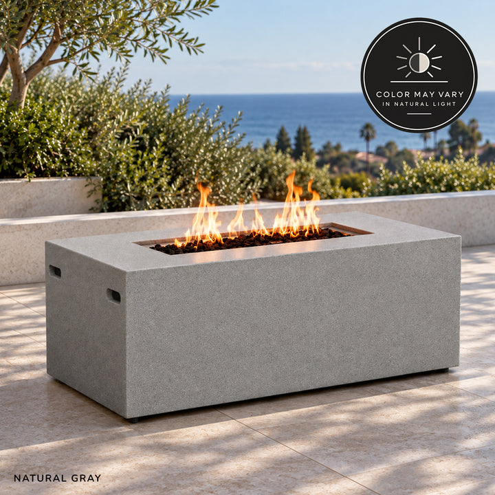 55" Rectangle Beton Concrete (GFRC) Gas Fire Pit with Hidden Propane Tank - Natural Gray by Starfire Designs