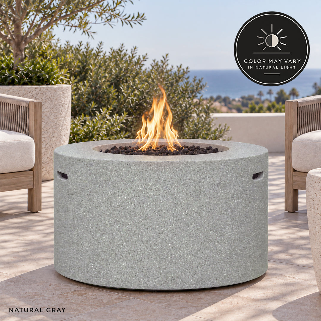 42" Round Beton Concrete (GFRC) Gas Fire Pit with Hidden Propane Tank - Natural Gray by Starfire Designs