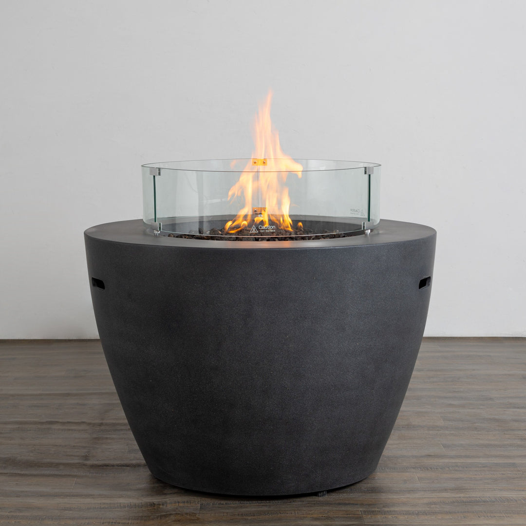 42" Round Beton Concrete (GFRC) Gas Fire Bowl with Hidden Propane Tank - Graphite by Starfire Designs