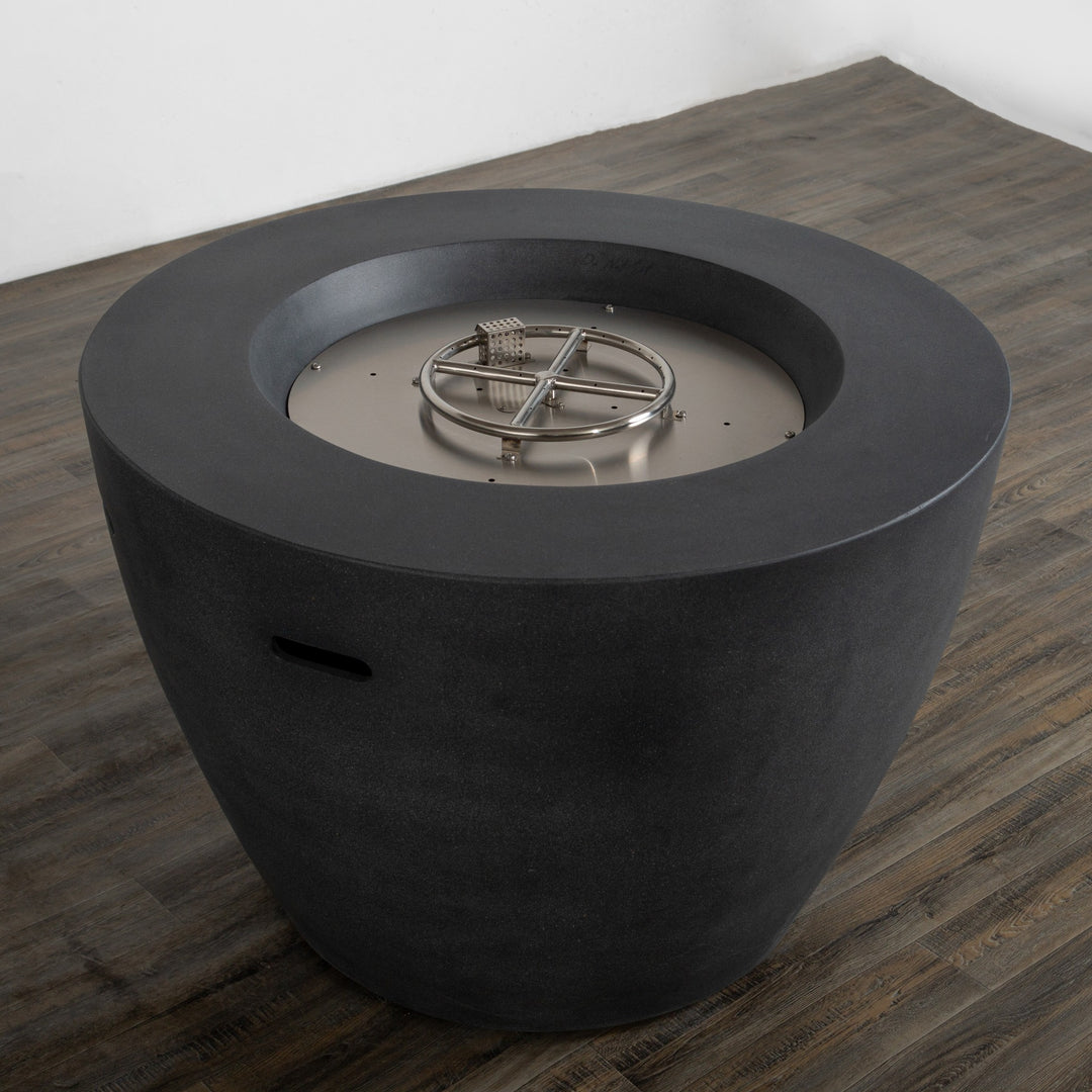 42" Round Beton Concrete (GFRC) Gas Fire Bowl with Hidden Propane Tank - Graphite by Starfire Designs