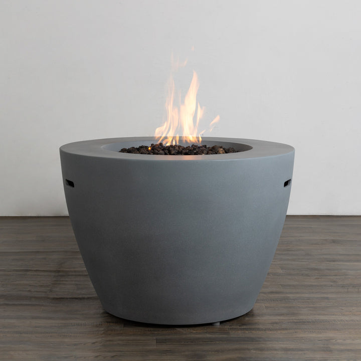 42" Round Beton Concrete (GFRC) Gas Fire Bowl with Hidden Propane Tank by Starfire Designs