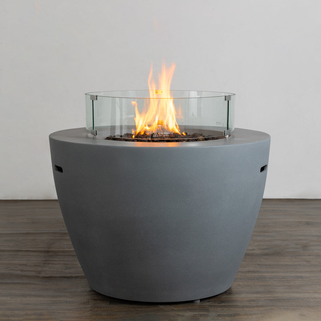 42" Round Beton Concrete (GFRC) Gas Fire Bowl with Hidden Propane Tank - Natural Gray by Starfire Designs