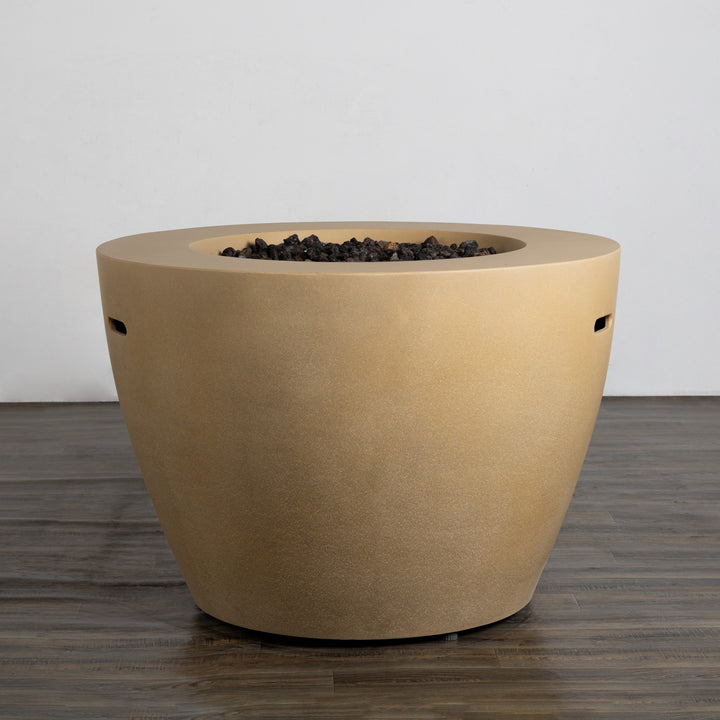 42" Round Beton Concrete (GFRC) Gas Fire Bowl with Hidden Propane Tank - Sand by Starfire Designs