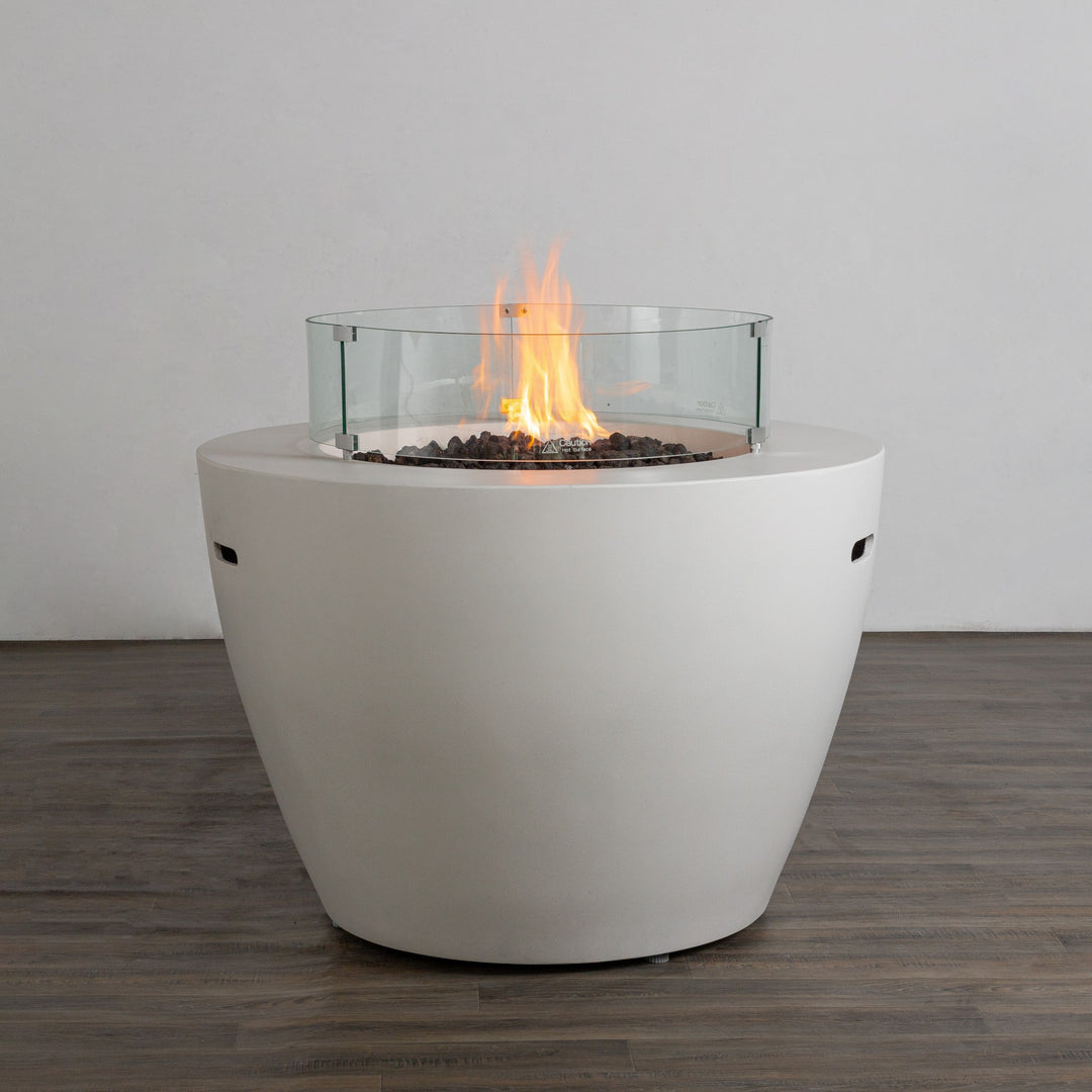 42" Round Beton Concrete (GFRC) Gas Fire Bowl with Hidden Propane Tank - White by Starfire Designs