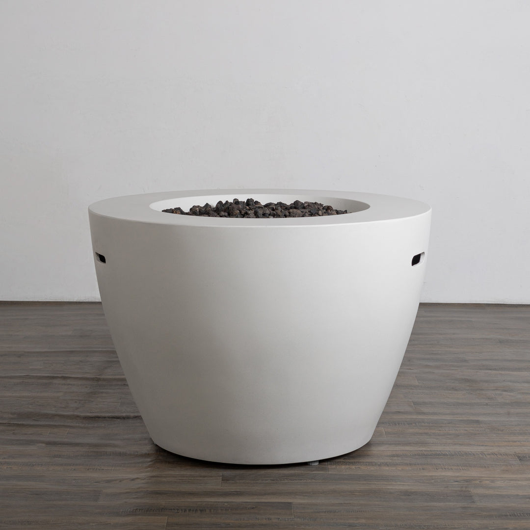 42" Round Beton Concrete (GFRC) Gas Fire Bowl with Hidden Propane Tank - White by Starfire Designs