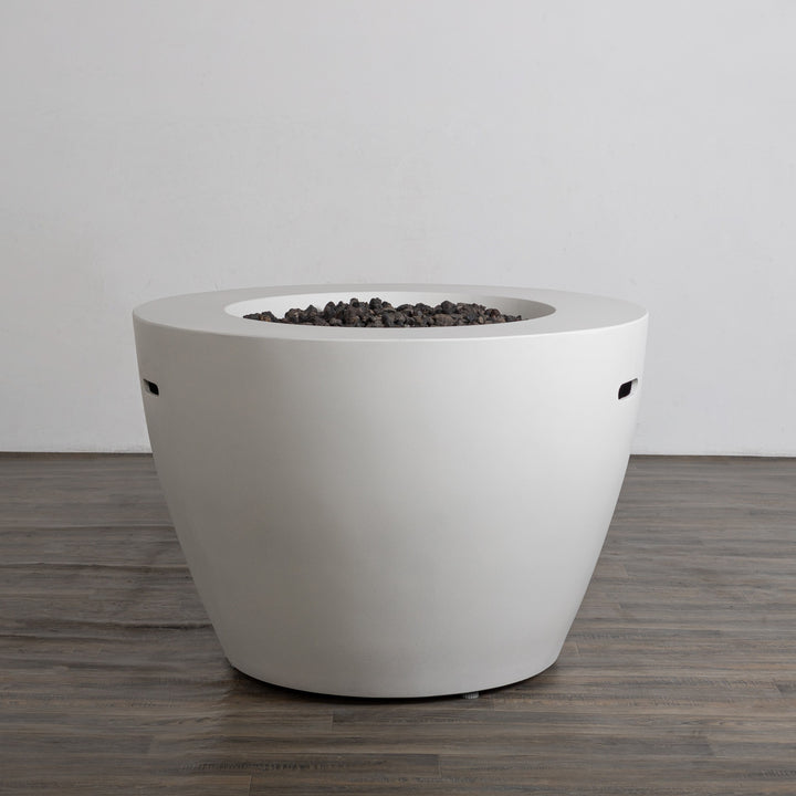 42" Round Beton Concrete (GFRC) Gas Fire Bowl with Hidden Propane Tank - White by Starfire Designs