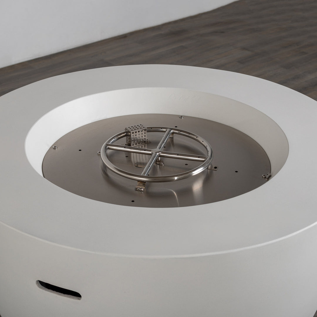 42" Round Beton Concrete (GFRC) Gas Fire Bowl with Hidden Propane Tank - White by Starfire Designs