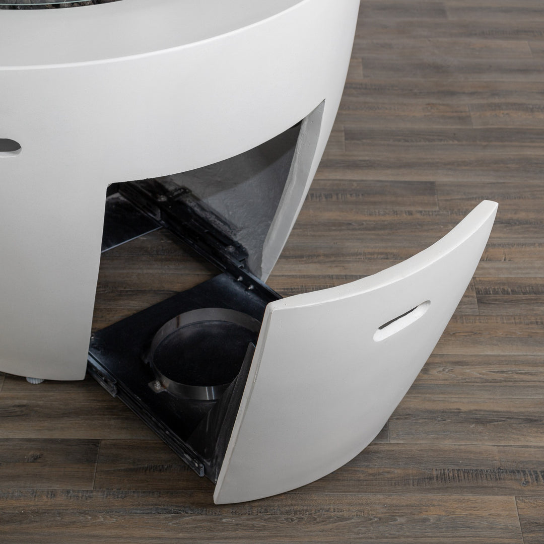 42" Round Beton Concrete (GFRC) Gas Fire Bowl with Hidden Propane Tank - White by Starfire Designs