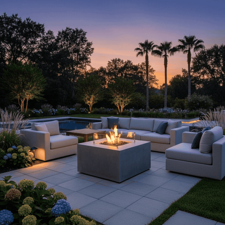 42" Square Beton Concrete (GFRC) Gas Fire Pit with Hidden Propane Tank - Natural Gray by Starfire Designs