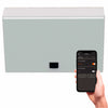 Bromic Heating Affinity Smart-Heat On/Off 5-Channel Control Box shown with a smartphone displaying the Bromic app, enabling users to wirelessly adjust multiple outdoor heaters from one interface.